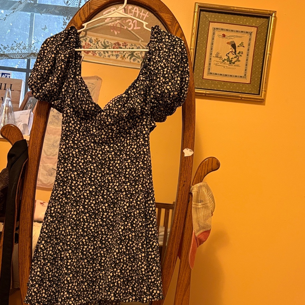 Altar'd State navy blue and White/yellow Floral Mini Dress